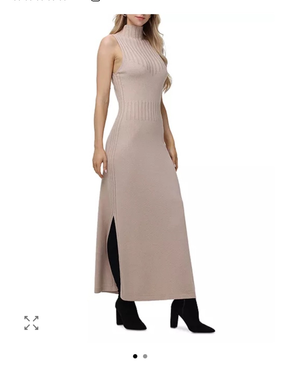 Sleeveless Mock Neck Maxi Knit Dress in Beige